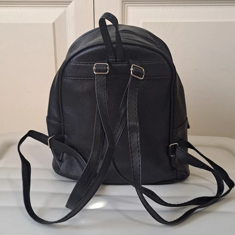 Small graffiti backpack purse - black / multi color faux leather